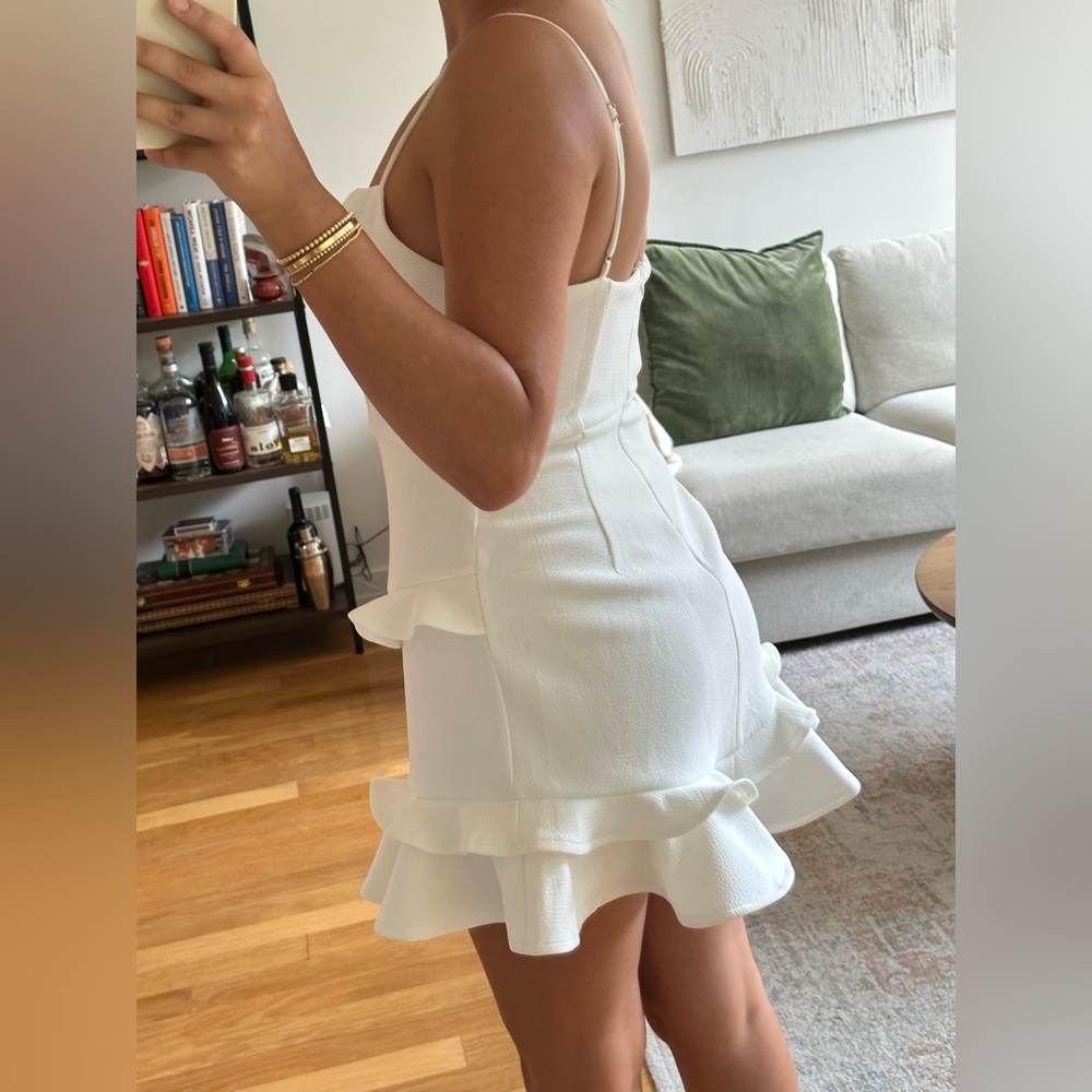 White Ruffle Dress With Low Cut Front - Picture 6 of 6